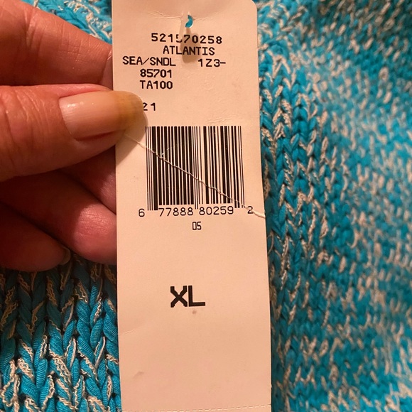 Jones New York size XL woman's sleeveless top. Turquoise and cream knit. - Picture 4 of 11